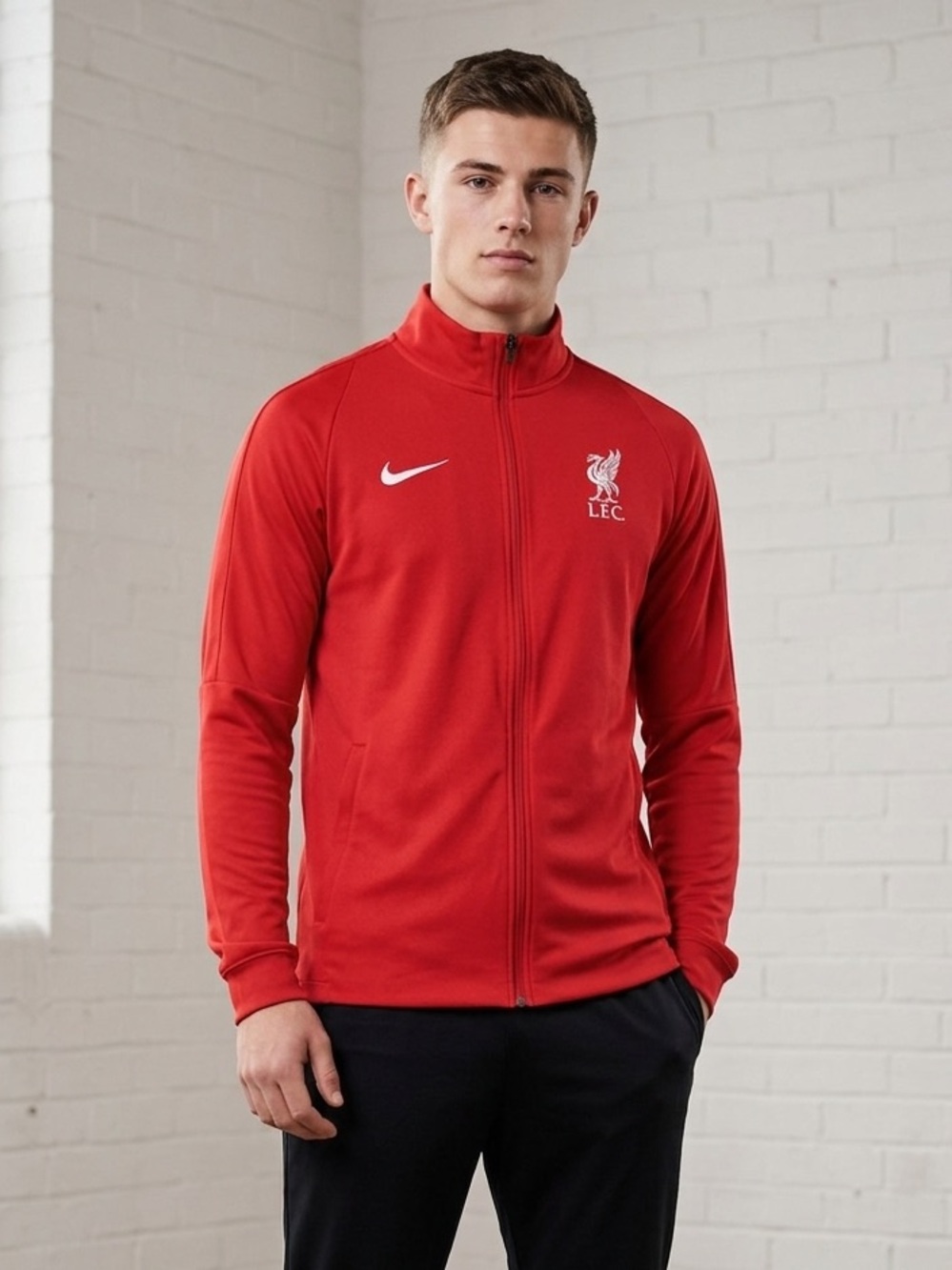 Nike Red Liverpool FC Track Jacket with White Logos zip up dri fit youth XL
